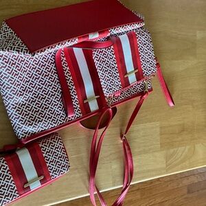 Red Patterned Women's Shoulder Bag with Matching Wallet